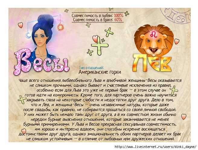 Мужчина весы и женщина лев: совместимость пары в любви и браке
