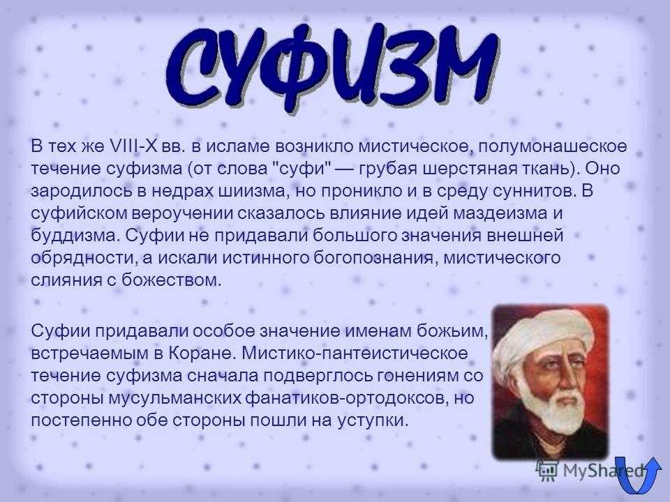 Кто такие суфисты. Течение в Исламе суфизм. Суфизм презентация. Течения суфизма. Суфисты и сунниты.