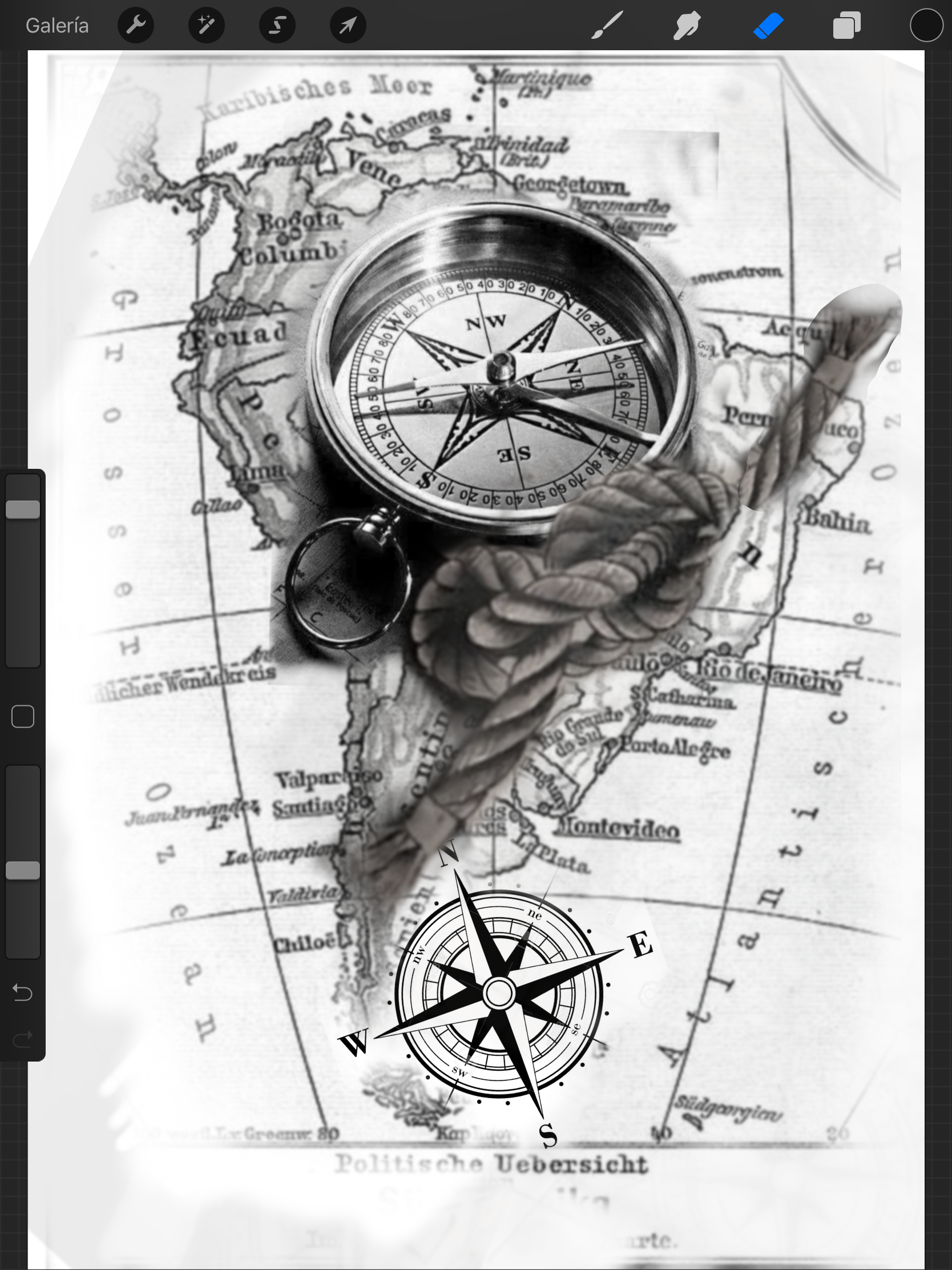 Эскиз тату компас и карта