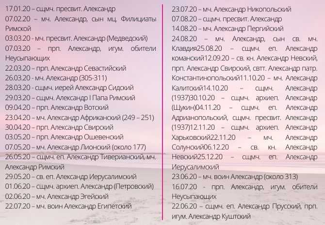 Когда именины александра по церковному православному календарю? день именин александра по церковному календарю: даты по месяцам